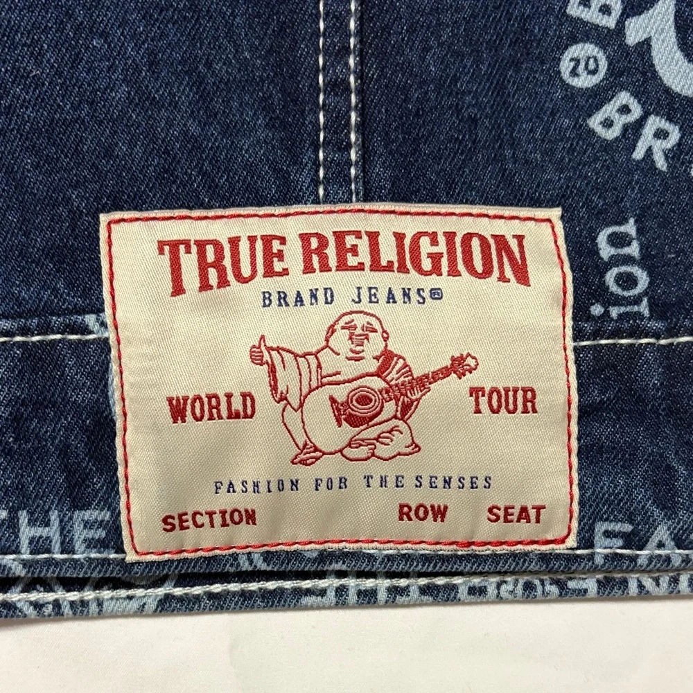 True Religion AOP Logo Denim SN Jacket Medium Rustic Barn Wash Size XL NWT - Picture 10 of 12